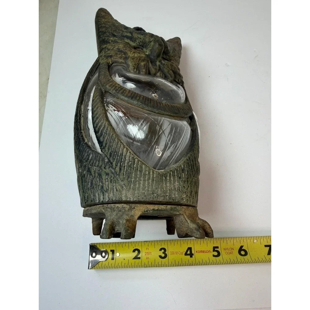 Cast Iron Owl Candle‎ Holder Garden Lantern Vintage Decor Blown Glass READ